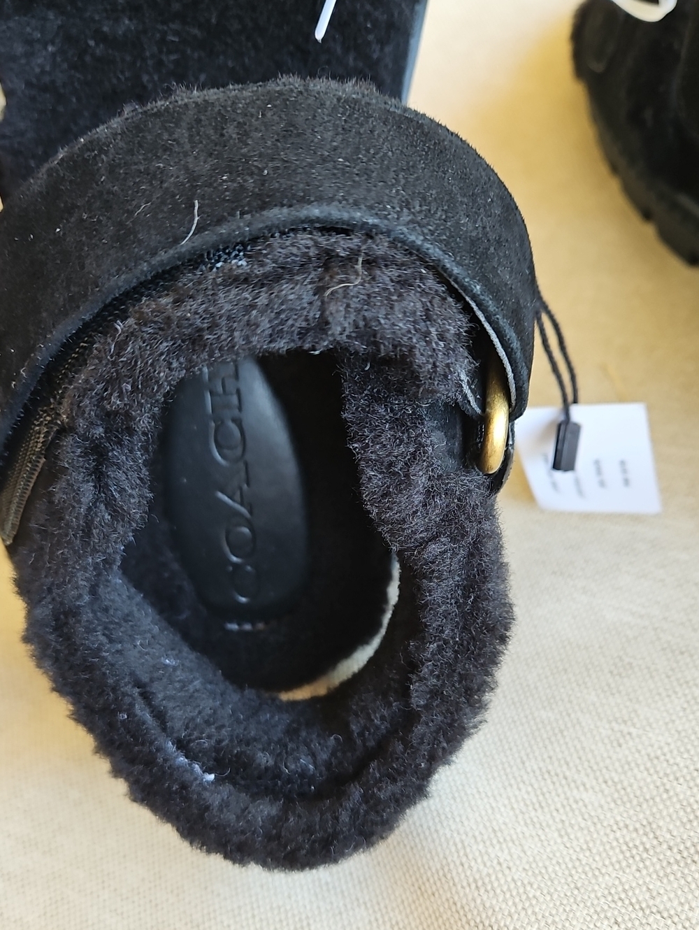 Coach Brynn Sporty Sandal Black Suede Sherling Fur Lined Lug Sole Double Strap - Picture 8 of 9